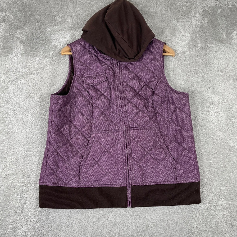 RuffHewn Quilted Vest‎ Womens Large Purple Hooded Herringbone Full Zip Puffer